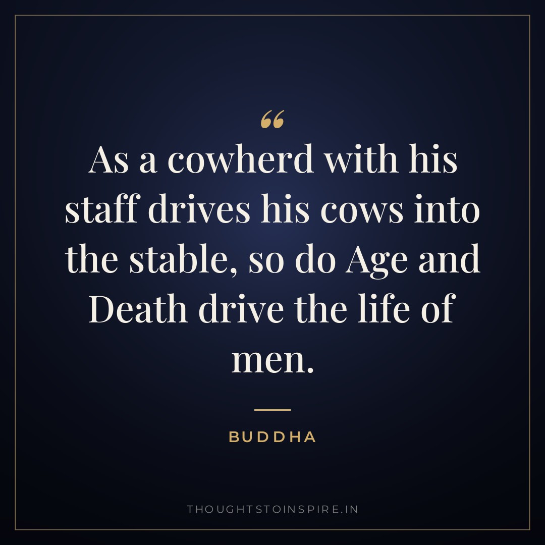 As a cowherd with his staff drives his cows into the stable, so do Age and Death drive the life of men. — Buddha