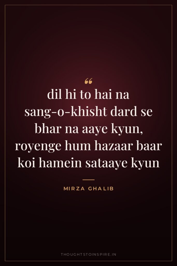 dil hi to hai na sang-o-khisht dard se bhar na aaye kyun, royenge hum hazaar baar koi hamein sataaye kyun