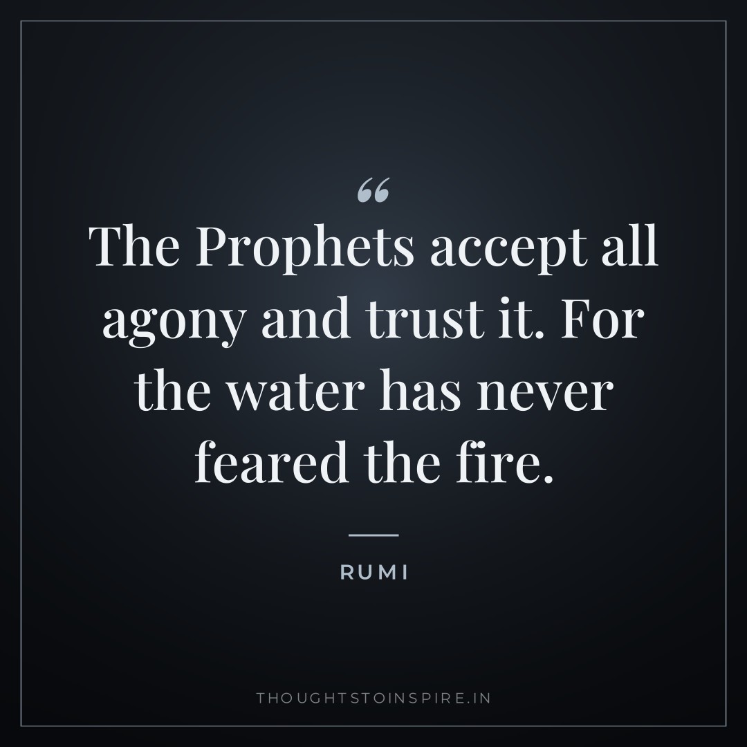 The Prophets accept all agony and trust it. For the water has never feared the fire. — Rumi