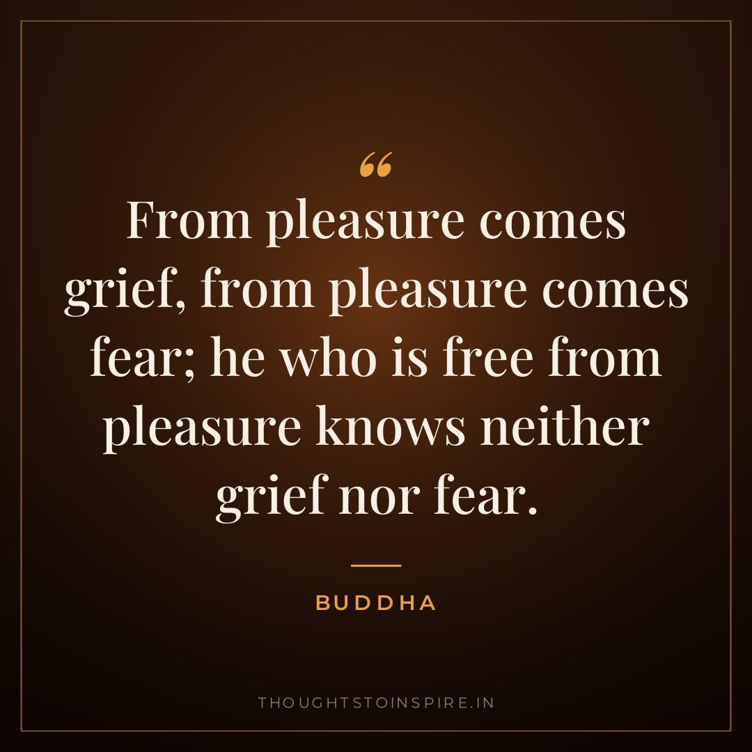 From pleasure comes grief, from pleasure comes fear; he who is free from pleasure knows neither grief nor fear. — Buddha